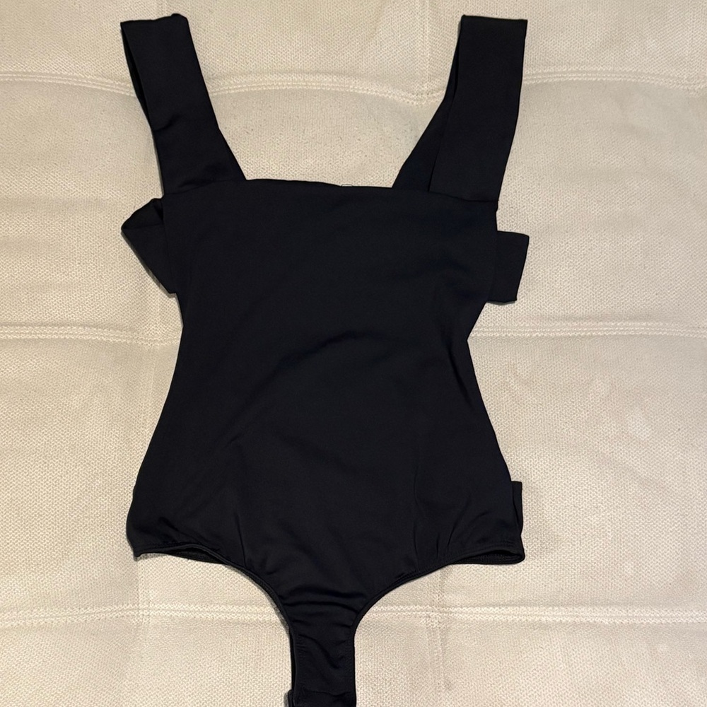Free People Black Bodysuit with Square Neckline and High-Cut Legs XS